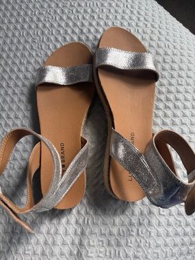 Lucky Brand Metallic Silver Ankle-Strap Slide Sandals